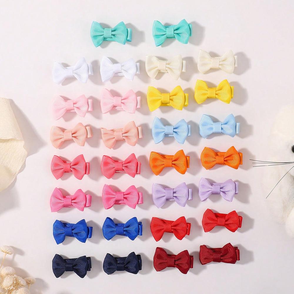 30pcs/Set Cute Dopamine Color Fabric Hair Bow Clips for Girls Rainbow 1.5'' Mini Bowbots Hairpins Headwear Kid Hair Accessories