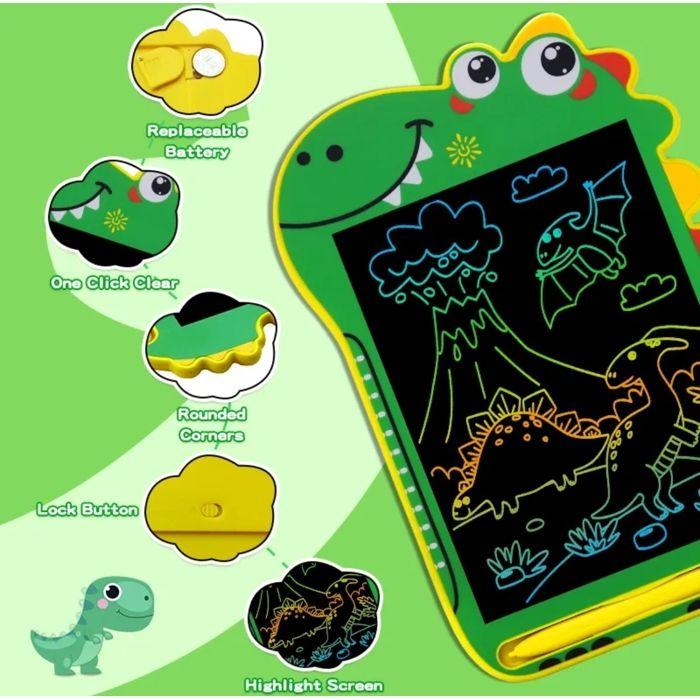 Tablette dessin LCD - LE BAZAR DE GAËLLE 34 - Dinosaure - 8,5 pouces - Lot 2 (bleue et verte) - Écran couleur sans lumière bleue