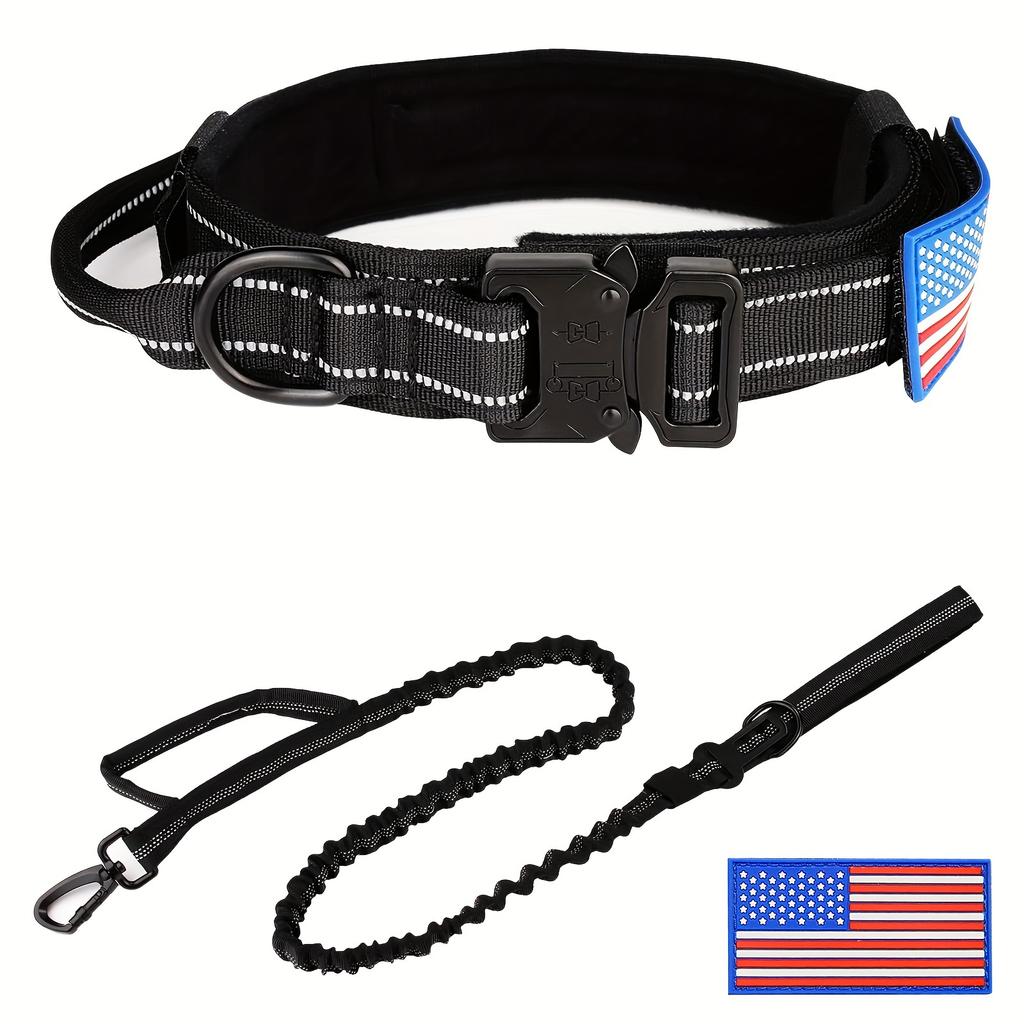 Tactical Dog Collar and Leash Set, Military Dog Collar and Leash for Medium to Large Dogs, Adjustable Heavy Duty Metal Buckle Re