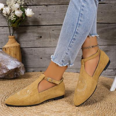 Neue Retro-Farbe spitze flache Absätze spitze Schuhe Premium-Wildleder ein Wort mit Damen-Einzelschuhen