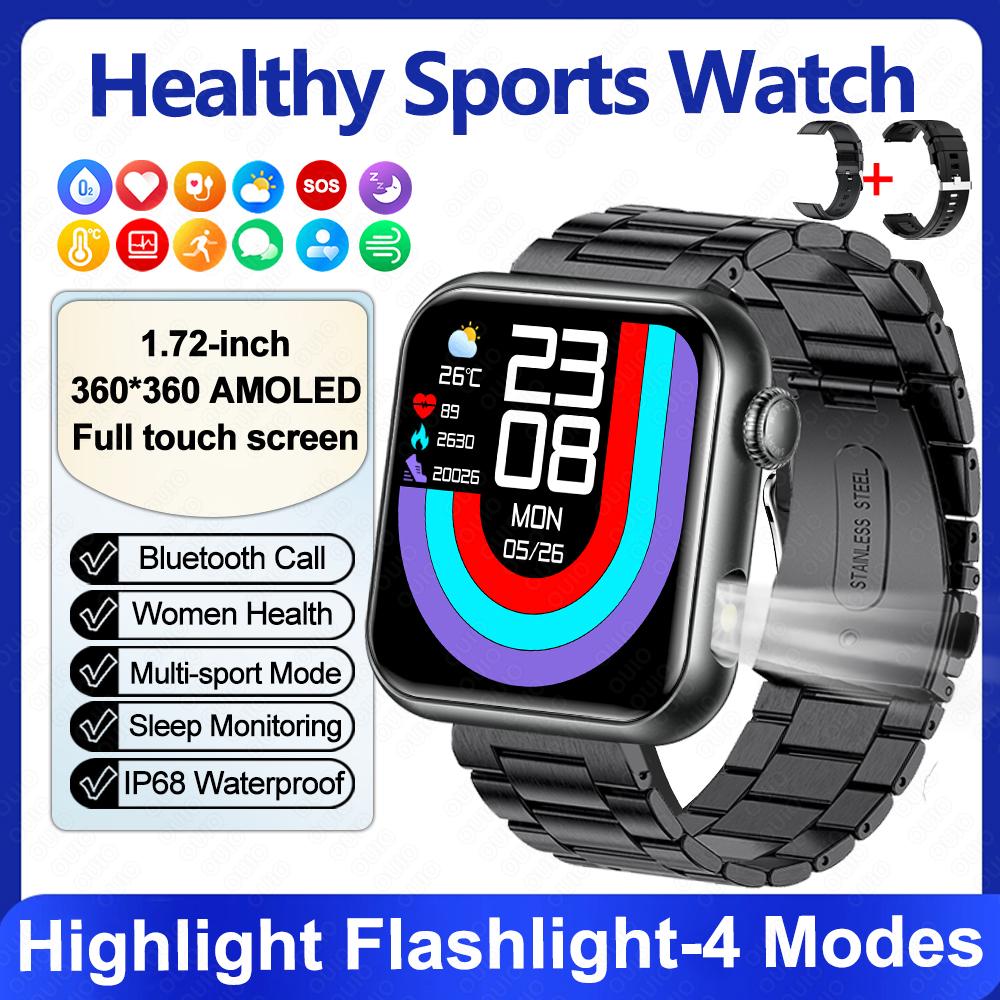 New Voice Assistant Fashion Smart Watch IP68 Waterproof Blood Oxygen Sleep Monitor 1.72''HD Screen Health Monitoring Smart Watch