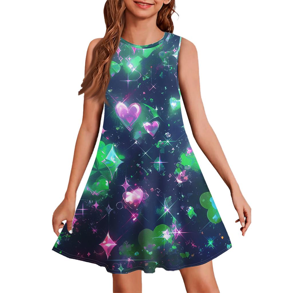 Girl Summer Dress Sleeveless Printed Color Casual Dress St. Patrick's Day