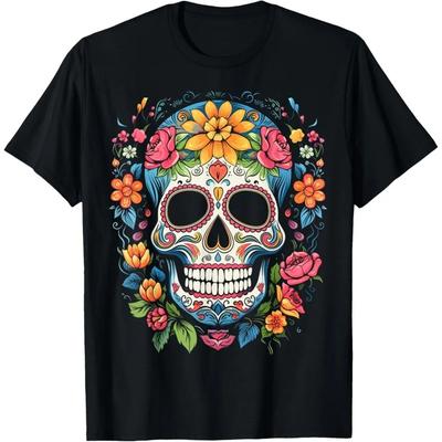 2025 T-shirt s cukrovou lebkou pro ženy Den mrtvých Mexická kostra Gotický Halloween Vintage Grafické tričko Top