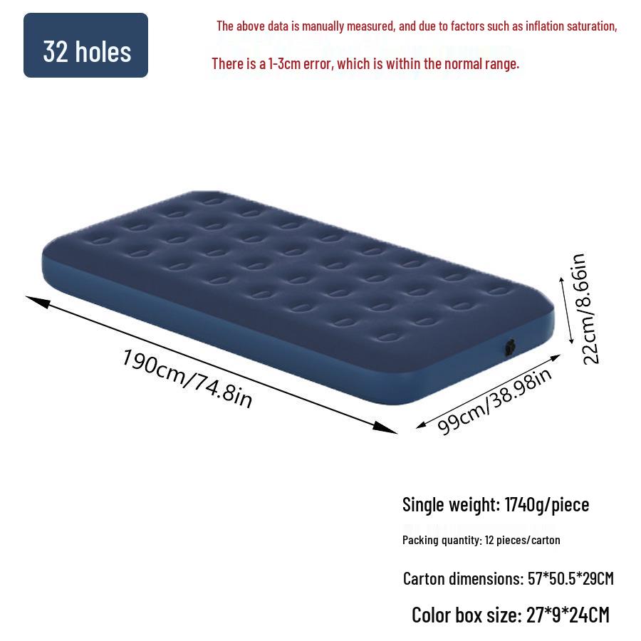 Single Outdoor/Indoor Inflatable Camping Mattress with Flocking