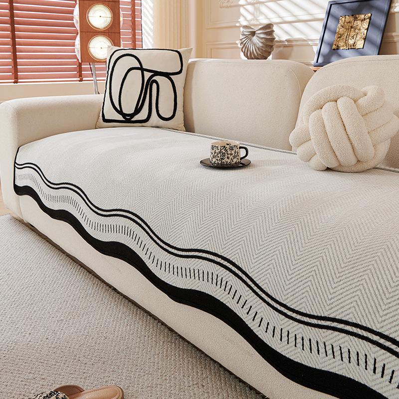 Premium Leather Sofa Cushion Plush  New Four-Season Universal Fixed Non-Slip Straight Row Seat Cushion Cover Cloth Cover