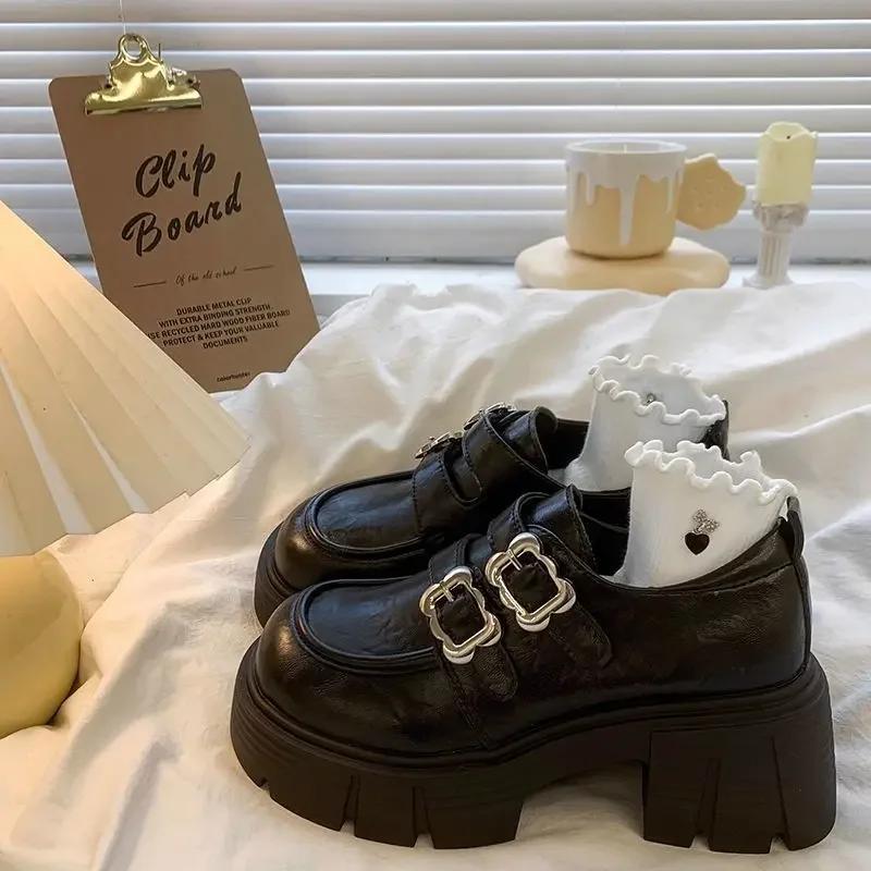 New High-quality Women's High Heels Hot Selling, Loafers Fashionable Buckle Leather Shoes Trendy and Versatile Zapatos