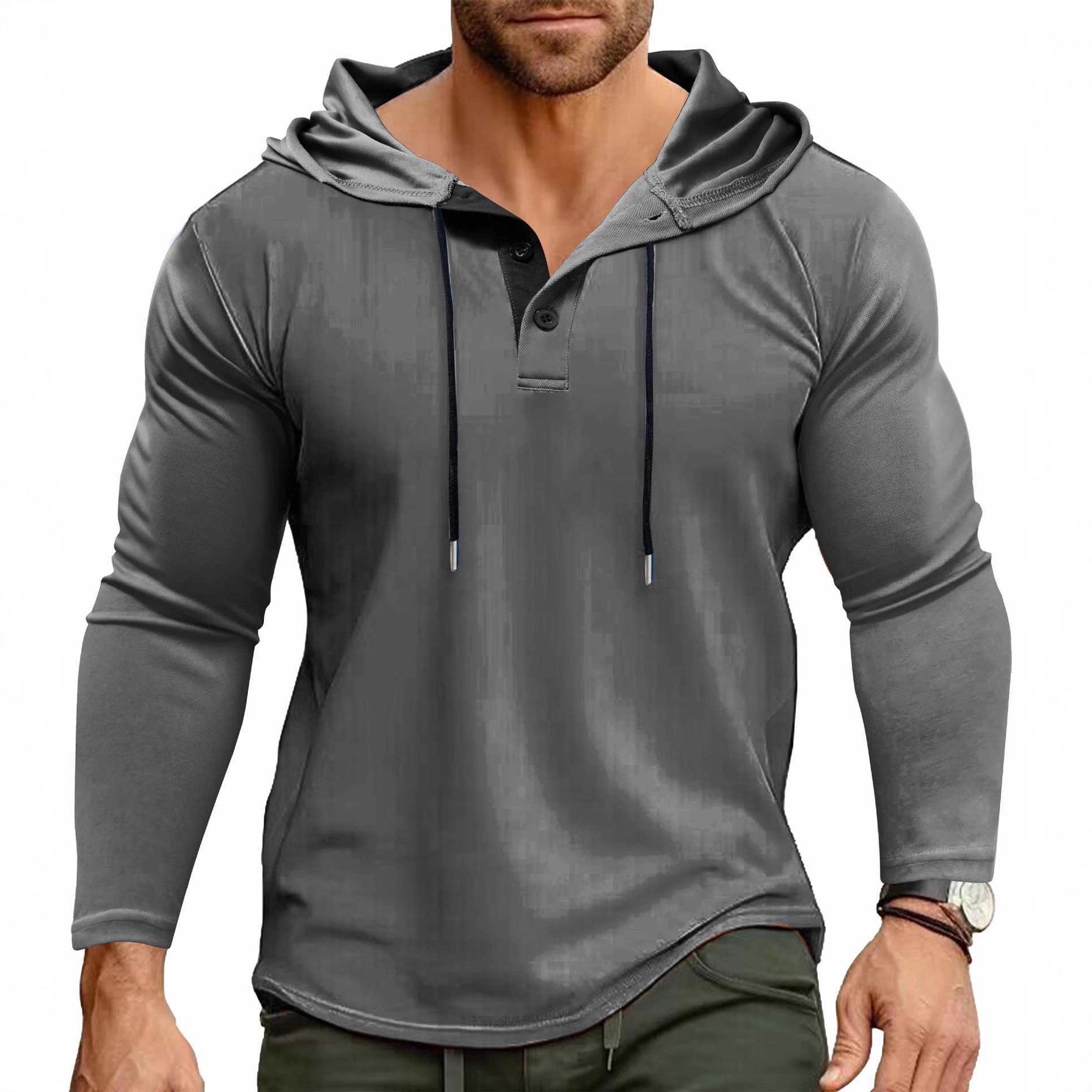 Men s Casual Color Block Long-Sleeve Hoodie with Drawstring Medium