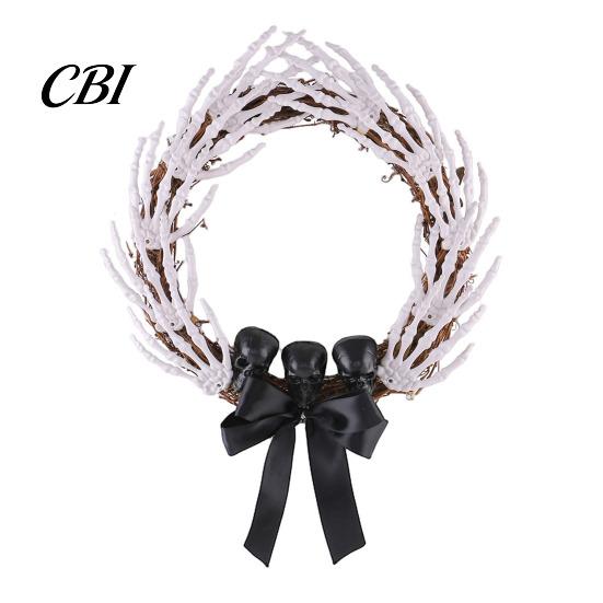 Scary Halloween Door Decor Skeleton Hand Wreath for Front Door, Gothic Spooky Hanging Garland Decoration with Black Bow And Skulls Wall Holiday Party