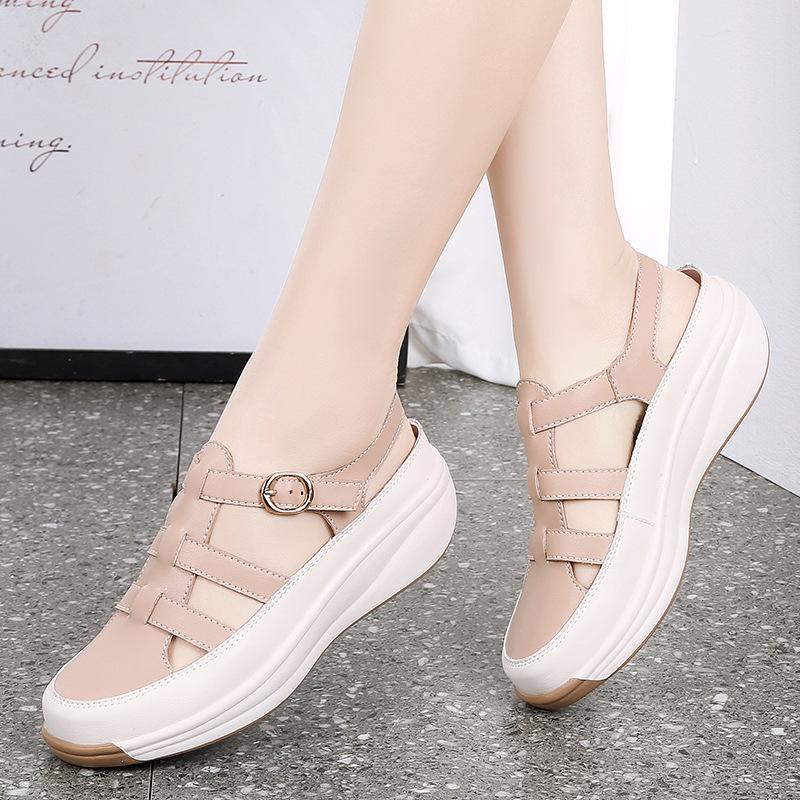 

Жіночі літні тонкі сандалі Baotou Heightening Small White Shoes великого розміру 44 бежевий