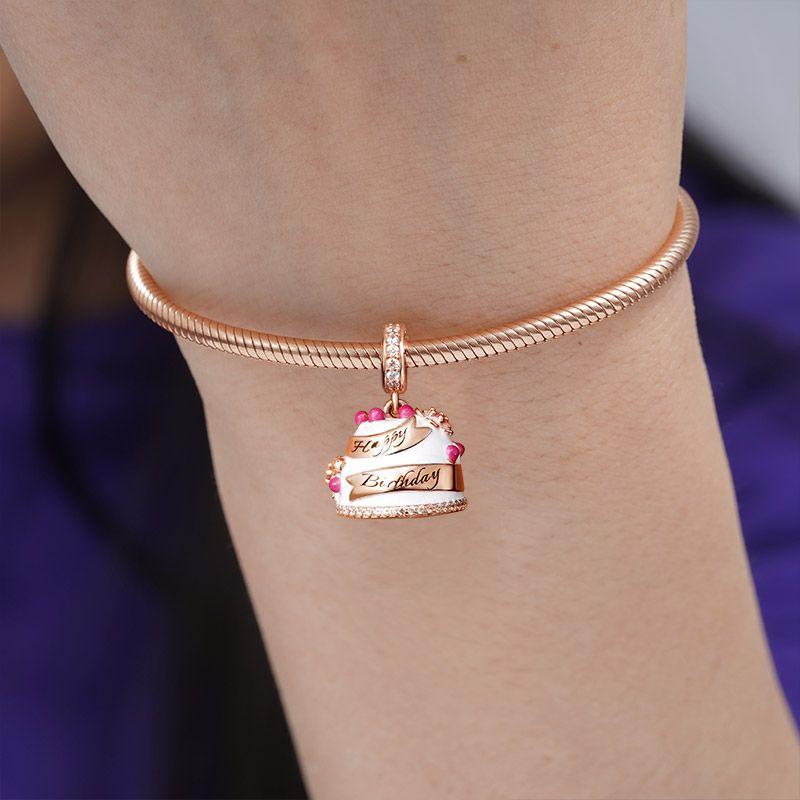 Original Copper Charms Birthday Cakeprint Pendant Beads Fit Bracelets Necklaces Trinket Women Diy Jewelry Gifts