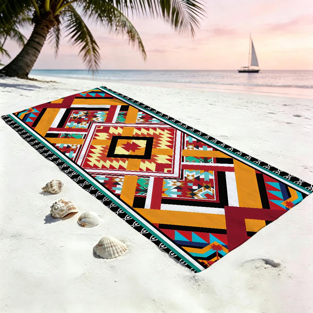 Fashion Ethnic F-Frame Towel Large Quick-Drying Microfiber soft Beach Towel for Travel Fitness Sauna Bathing Camping