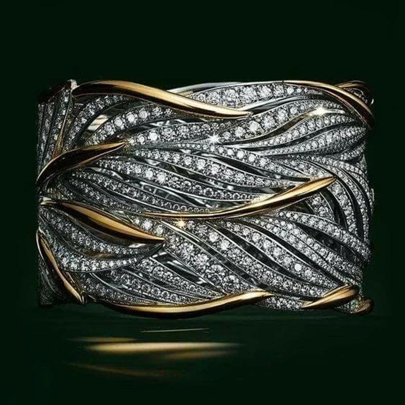 Fashionable Two-Tone Geometric Hollow Out Ring For Women Metallic Party Accessory Lady'S Stylish Jewelry