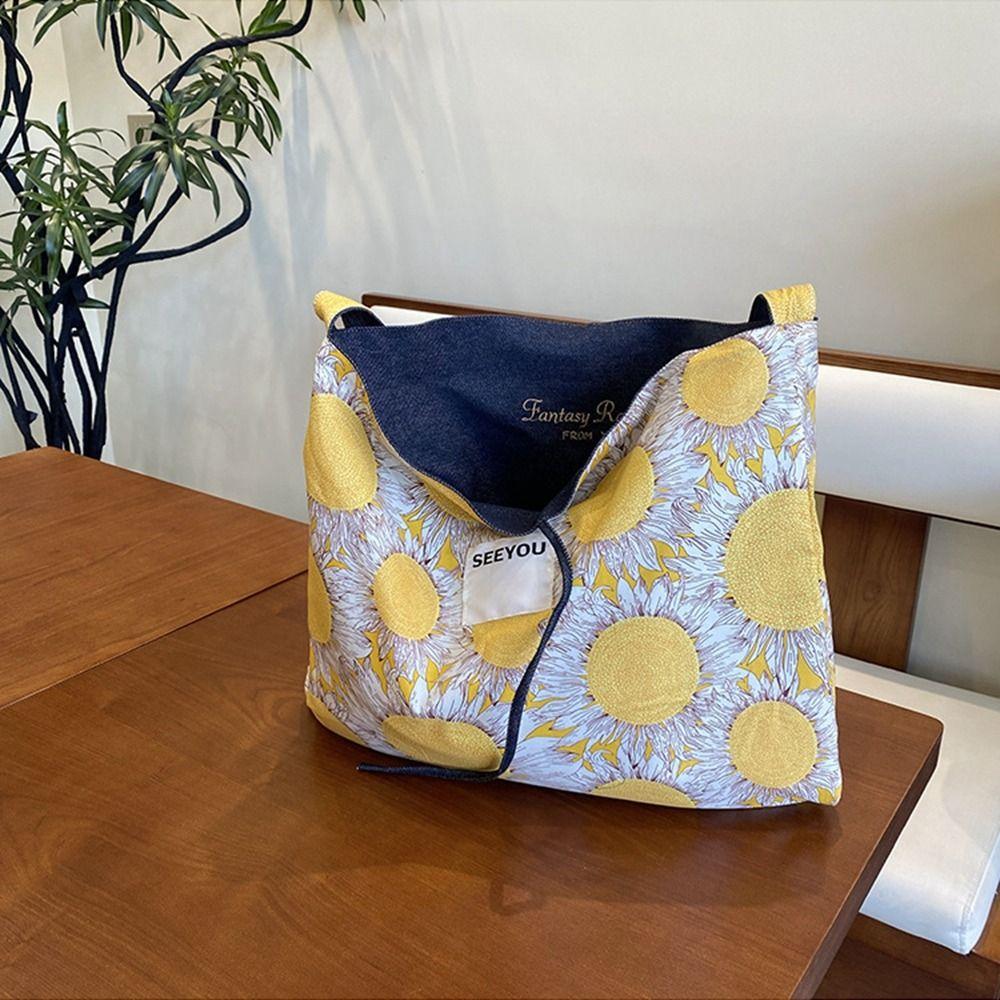 Retro Denim Shoulder Bag Flower Floral Canvas Bag Vintage Bohemian Messenger Bag  Women