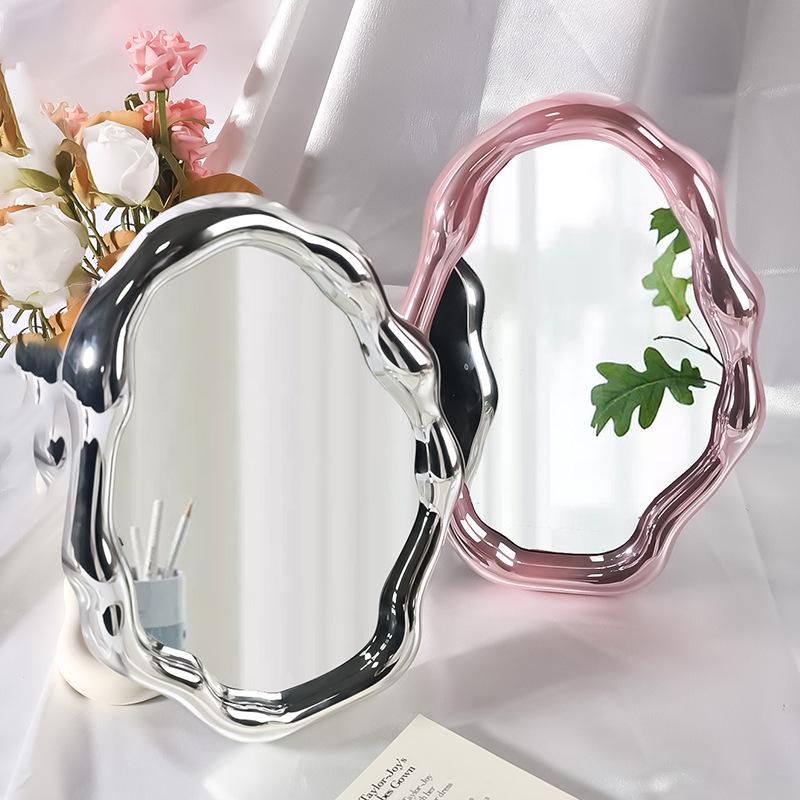 Irregular Shape Electroplated Cloud Makeup Mirror for Tabletop, Wall-Mount, or Dorm Rooms