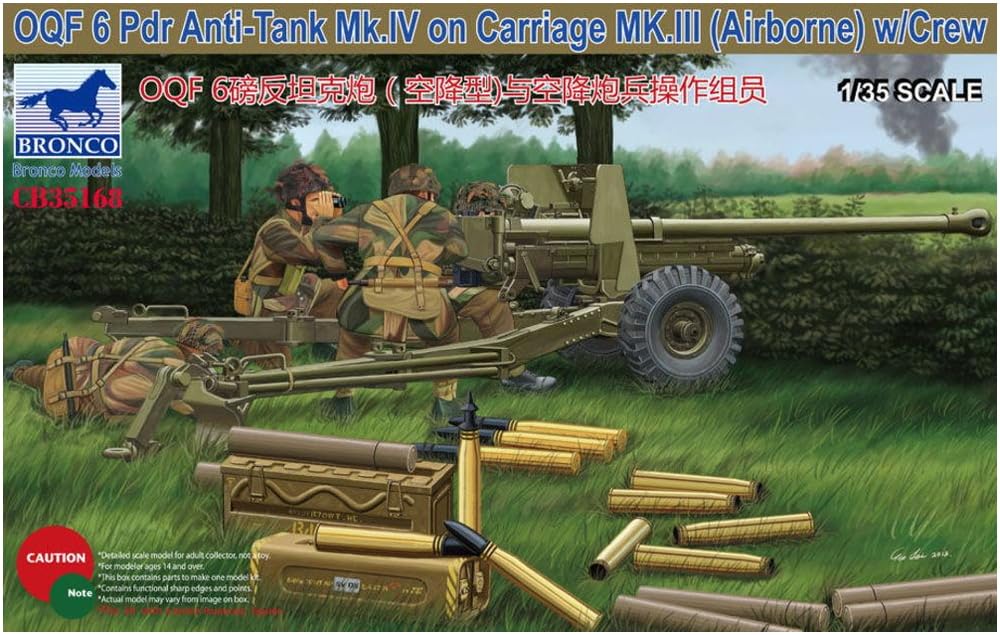Bronco Model 1/35 British QF 6-pounder Anti-Tank Gun Mk.4 Airborne Lightweight Type with 4 Paratroopers, Plastic Model Kit CB35168