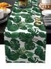 Summer Tropical Palm Leaf Linen Table Runner Party Decor Reusable Farmhouse Kitchen Dining Table Runner Wedding Decorations
