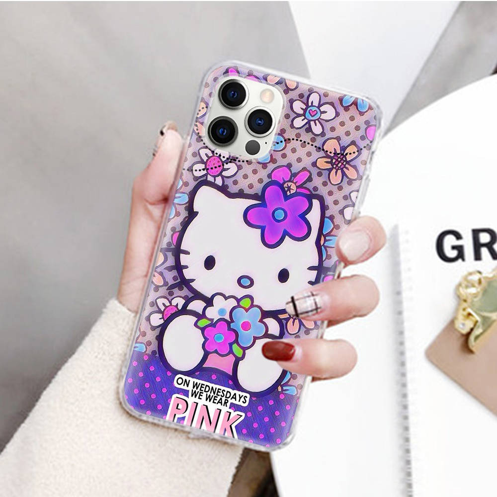 JZ3 Love Hello Kitty Transparent Case for Samsung A04 A14 A23 M33 M53 Realme 10 9 C35 C55 VIVO Y02 X80 Infinix Hot 30 Note 11 Tecno Spark 8P Pro