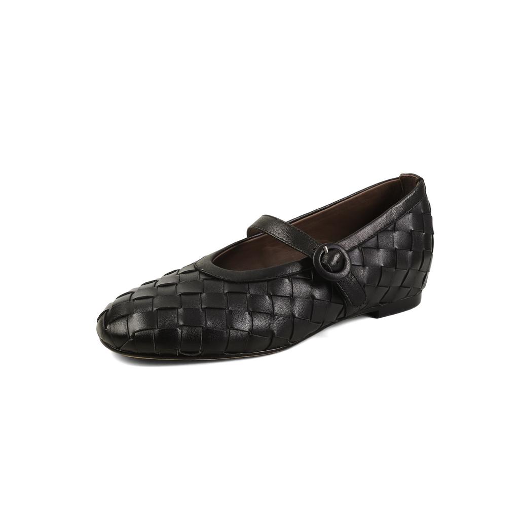 Sheepskin~ French Retro Woven Word with Mary Jane Shoes Women's Leather Shallow Mouth Flat Sole Shoes Versatile Ballet Shoes