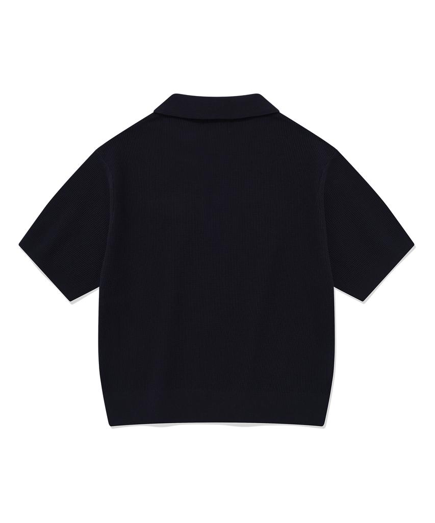 COVERNAT WOMAN Collared Half Knit Navy