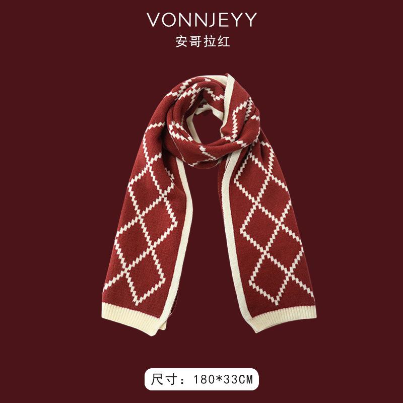 New Angola red scarf women's winter Christmas with knitted shawl to keep warm and soft waxy atmosphere scarf
