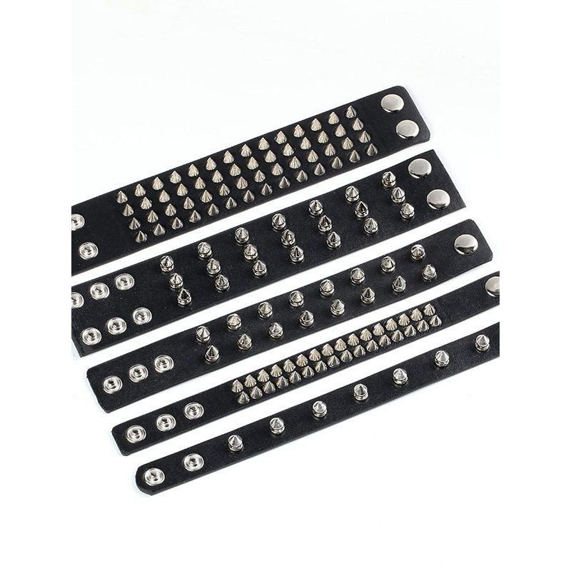 

European and American Punk Style Rivet Bracelet, Rock Spike Wristband, Non-Mainstream Leather Personality Bracelet for Men and Women Single Row of Large Spikes