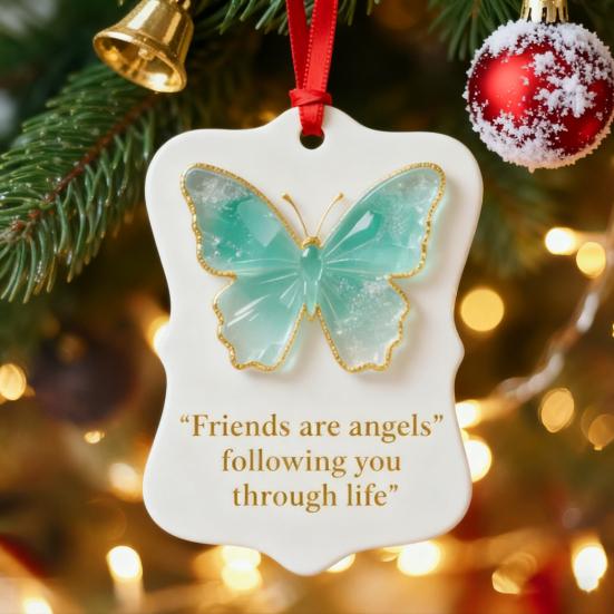 Friendship Butterfly Christmas Ornament Friends Are Angels Hanging Pendant Friendship Keepsake Christmas Tree Decoration Gift for Women Friends