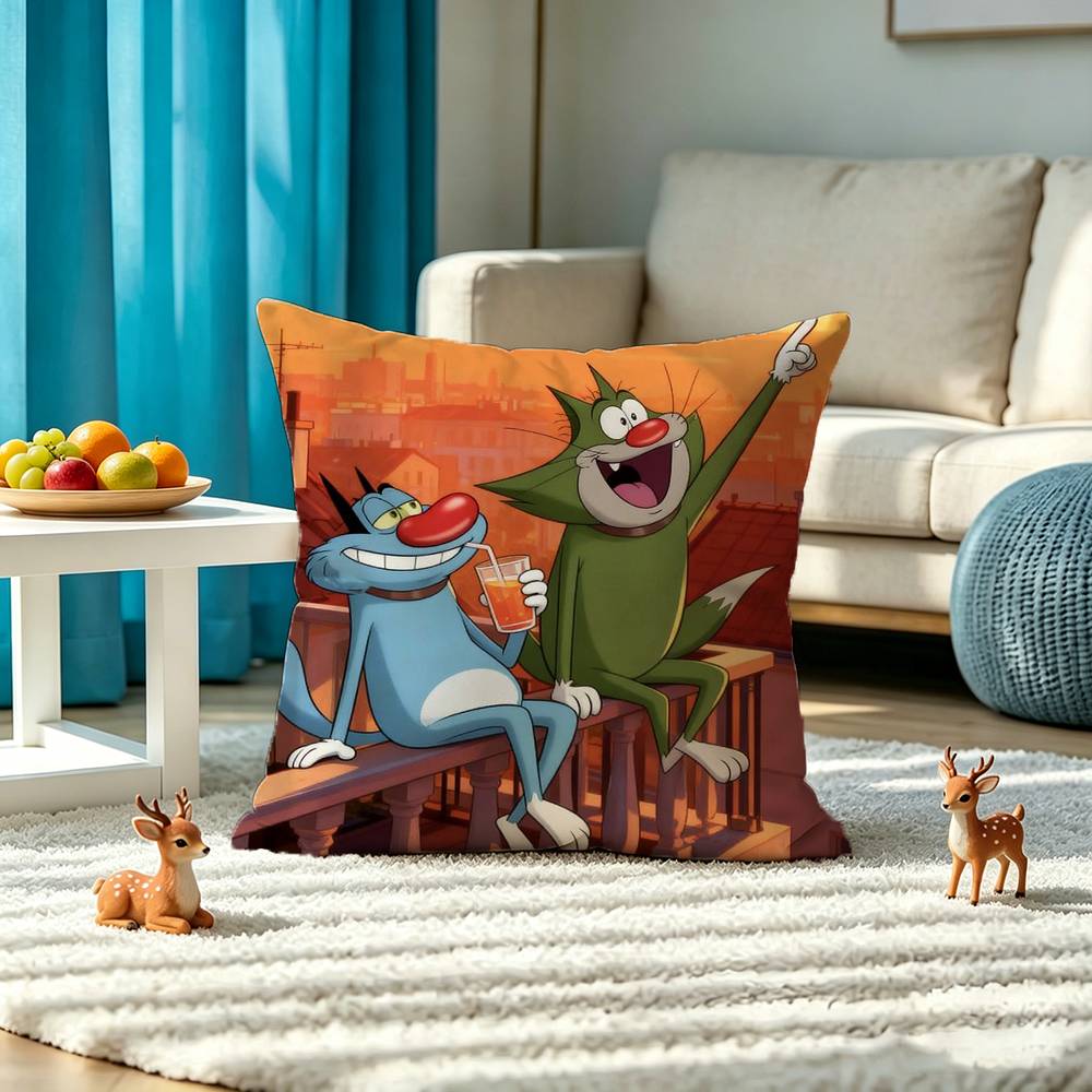 O-Oggy and the C-Cockroaches Square Double-Sided printed Pillow Case Bedroom Bedside Pillow Sofa Cushion Cover