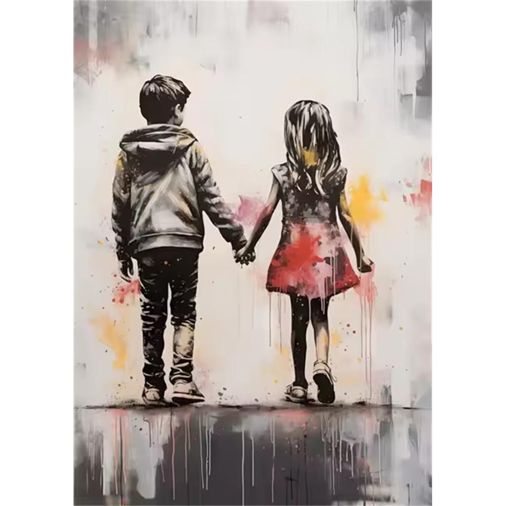 Pittura Diamante Fai da Te 5D Punto Croce Ricamo Arte Classica Banksy Ragazza con Orecchino di Perla Trapano Rotondo Completo Decorazione Casa Arte da Parete Regalo