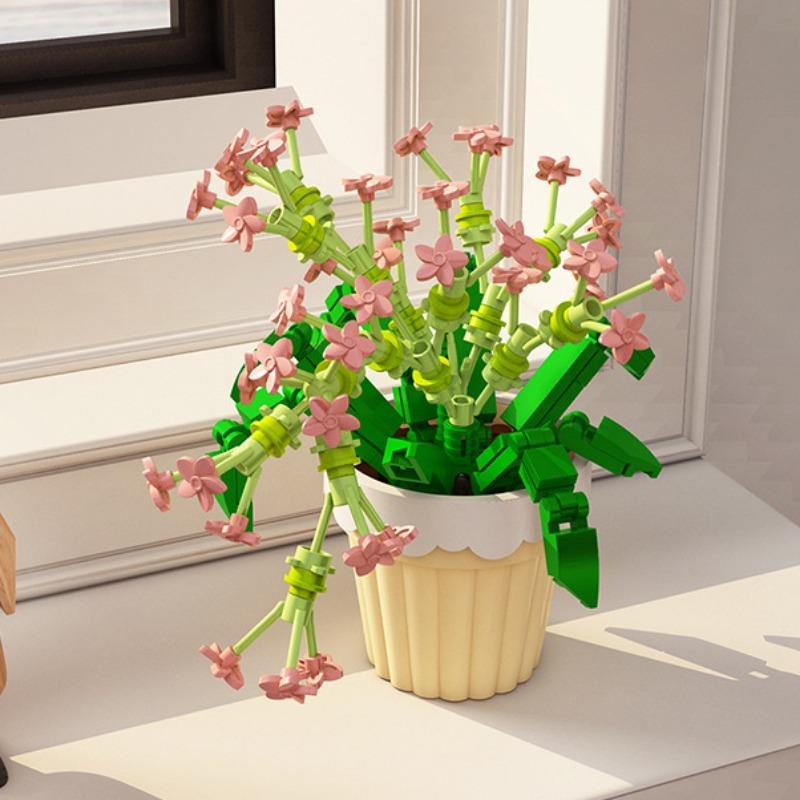 Block Flower Valentine's Day Multi -meat Potted Plastic Plasma Decoration Puzzle Assembly Building Block Toys
