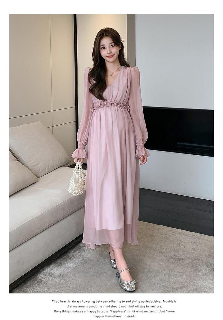 2026 Spring High Waist Korean Style Slimming Maternity Dress