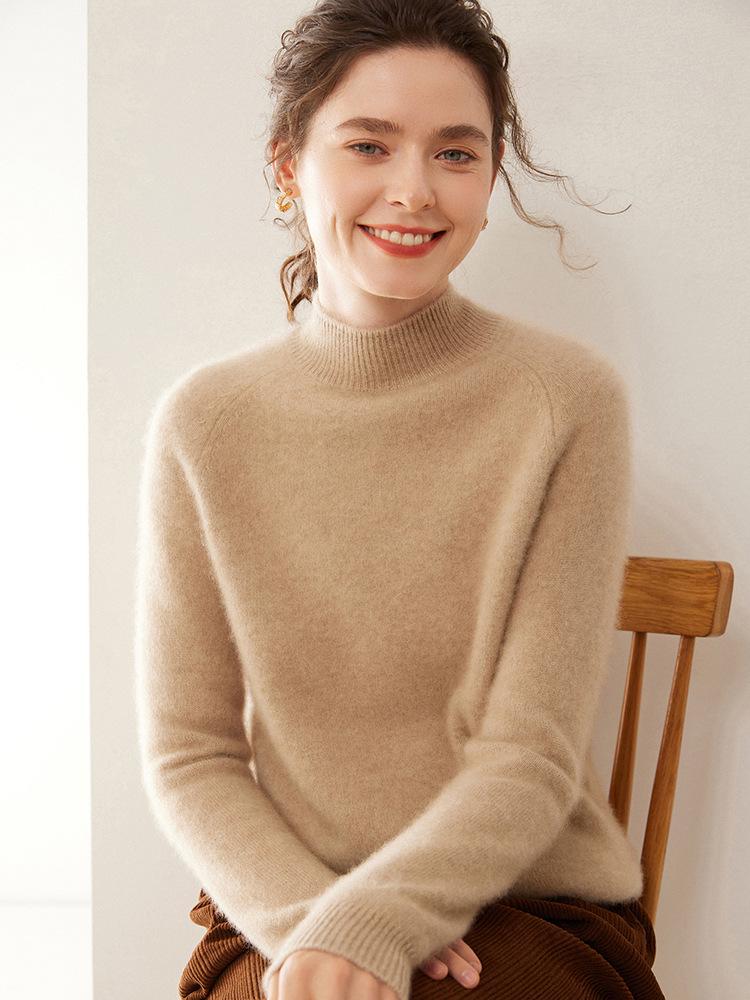 Women's Pure Cashmere Loose Fit Turtleneck Sweater, Solid Color, Thickened Base Layer for Autumn and Winter