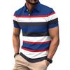 New Men's Casual Polo Shirt with V-Neck and Button Placket Versatile Business-Striped T-Shirt Top