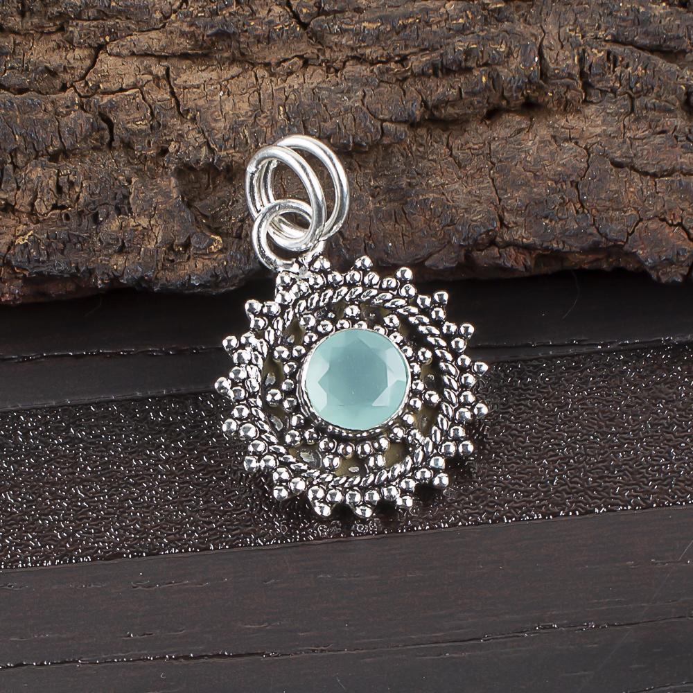 Aqua Chalcedon Ručně vyráběné šperky z drahokamů, 925 Ryzí stříbro Přívěsek Unikátní design Šperky, Pro ženy