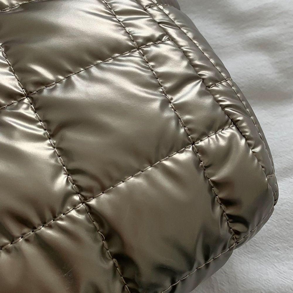 Vyšívaná prošívaná bavlněná taška tote na dojíždění, nadýchaná taška, volnočasová bavlnou vycpaná kabelka, zima