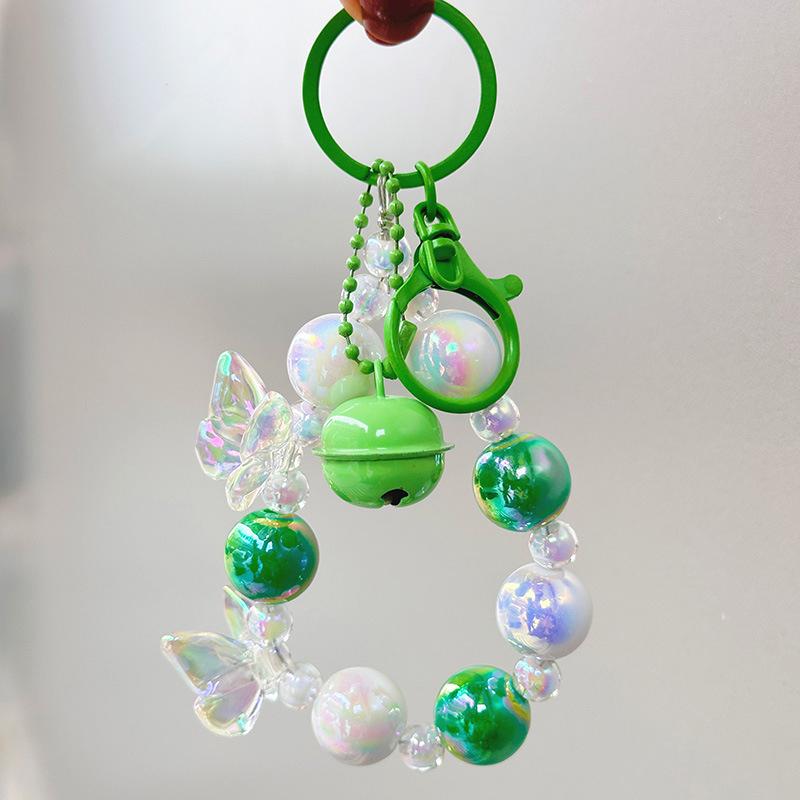 Butterfly Key Chain Colorful Beads Phone Pendant Wrist Strap Car Key Ring Bag Decor Headphone Case Charms