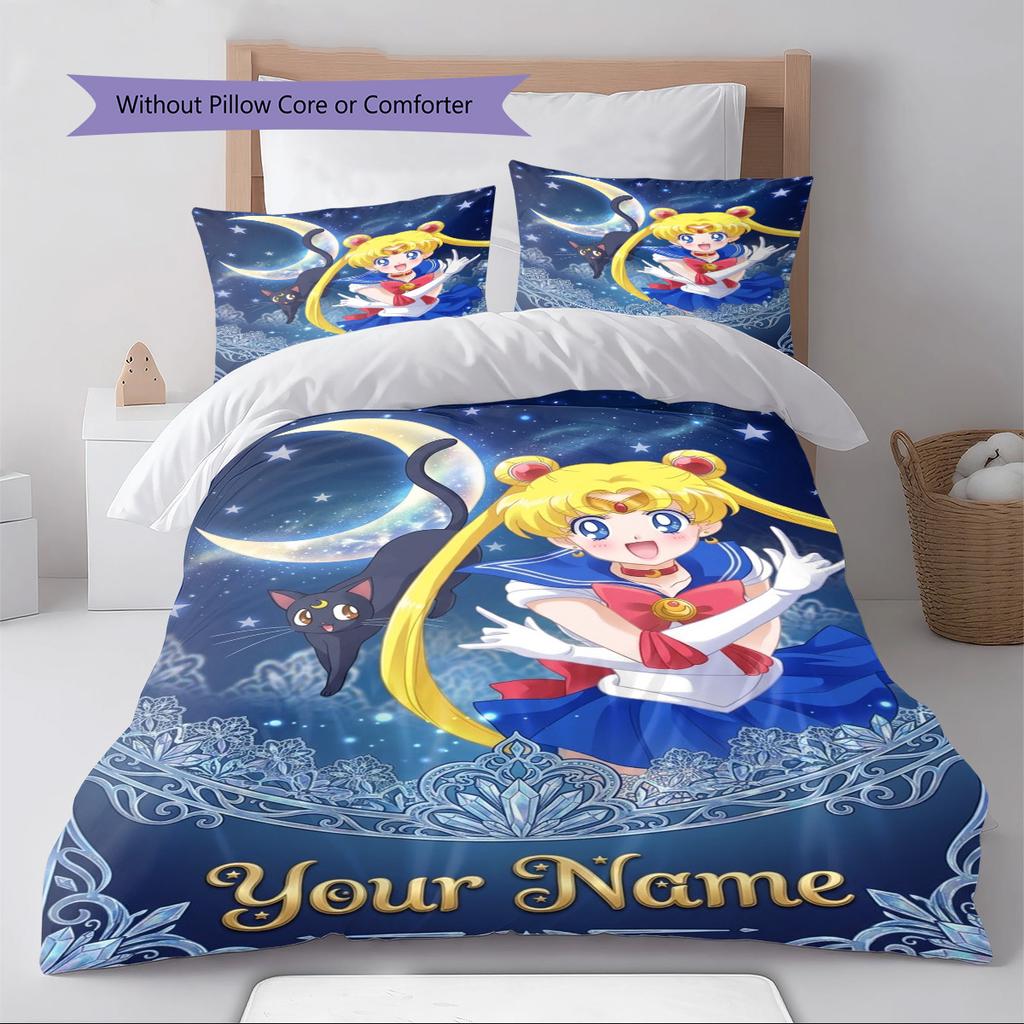 Name Individuell Magisches Matrosenmädchen Muster Bettwäsche Set Bettbezug Kissenbezug Heimdekoration Geschenk (1 Bettbezug + 2 Kissenbezüge, ohne Füllung)