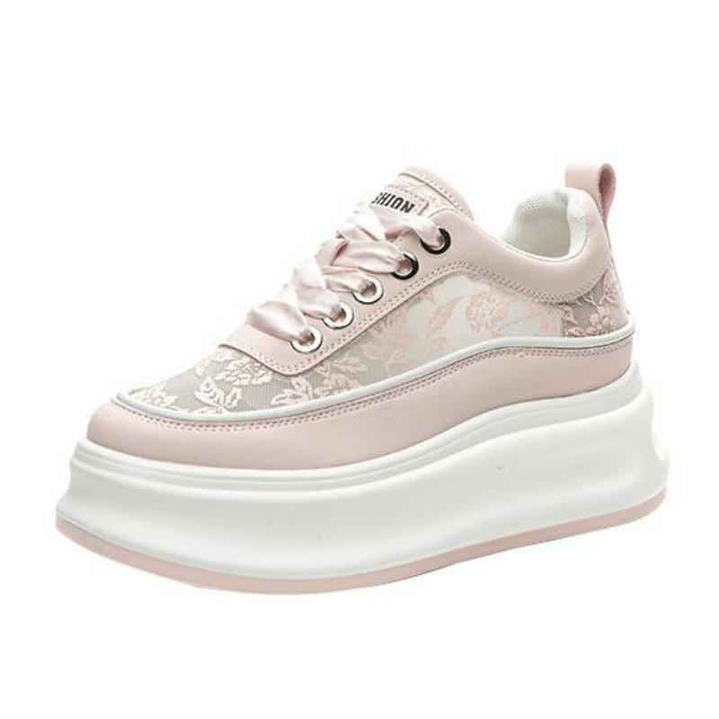 Fashion 7.5cm Summer New Women's Shoes Breathable Mesh Sole Versatile Petite Casual Increased Inner Heel Sponge Cake Thick Bottom Shoes