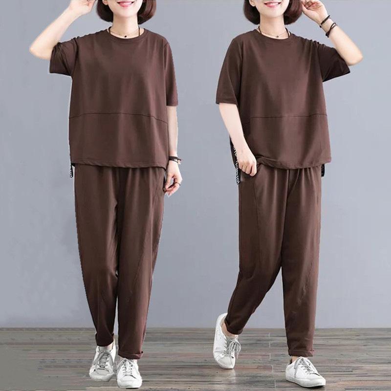 Fat Mm Plus Size Sports Suit for Women Summer Loose Fashion Short-sleeved Casual Two-piece Set