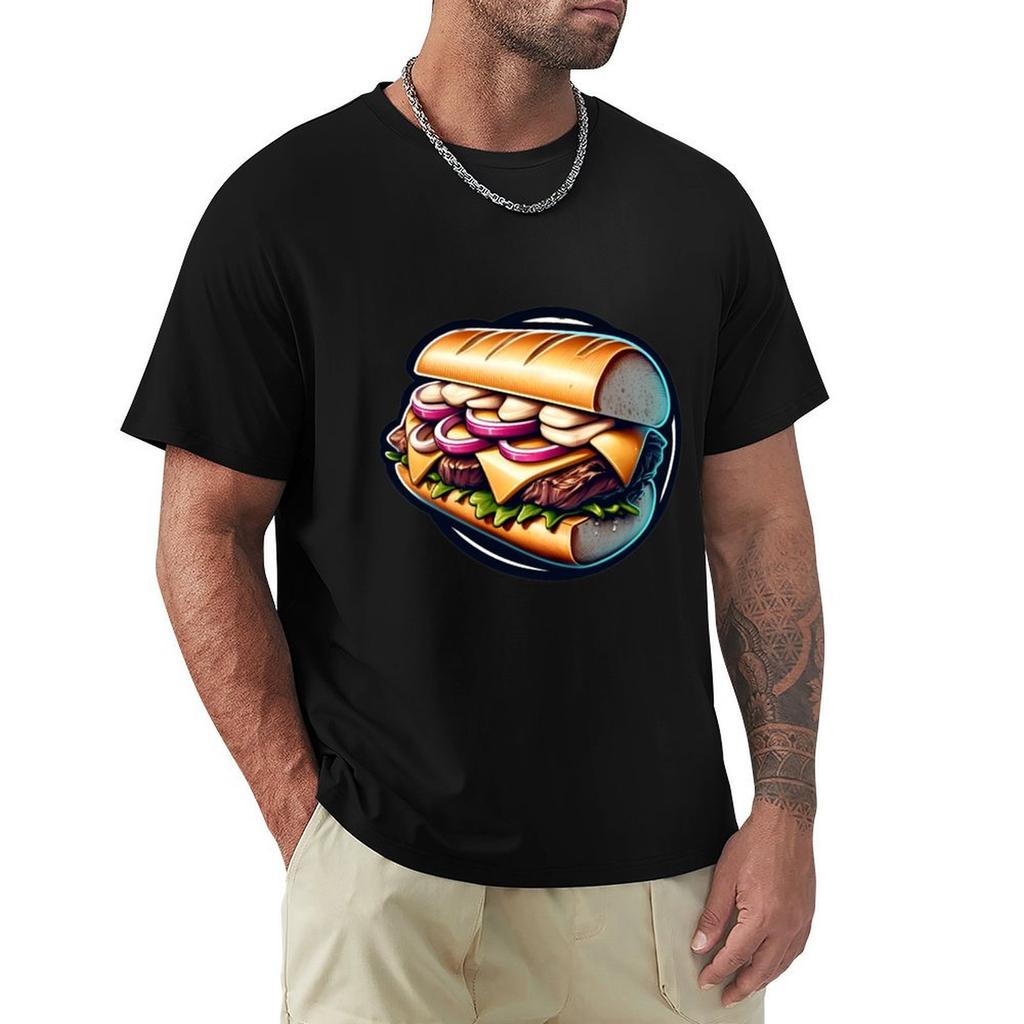 Cheesesteak Delight Gourmet Sandwich TShirt Basic Solid Color Short Sleeve TShirt
