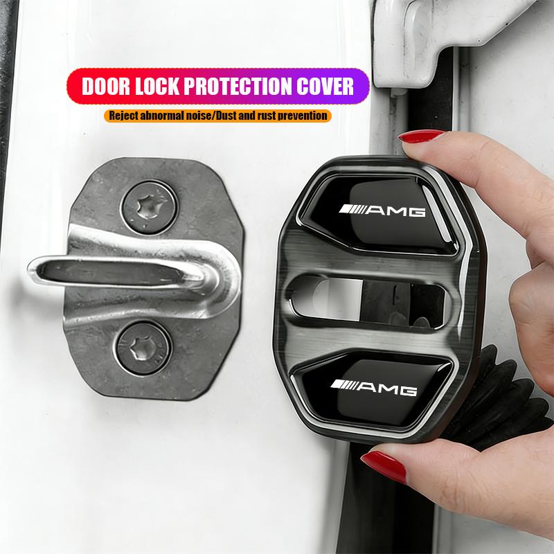 4Pcs Metal Car Door Lock Cover Protective Buckle Cover Sticker For Mercedes Benz AMG W203 W206 W220 W205 W211 W212 W201 W168