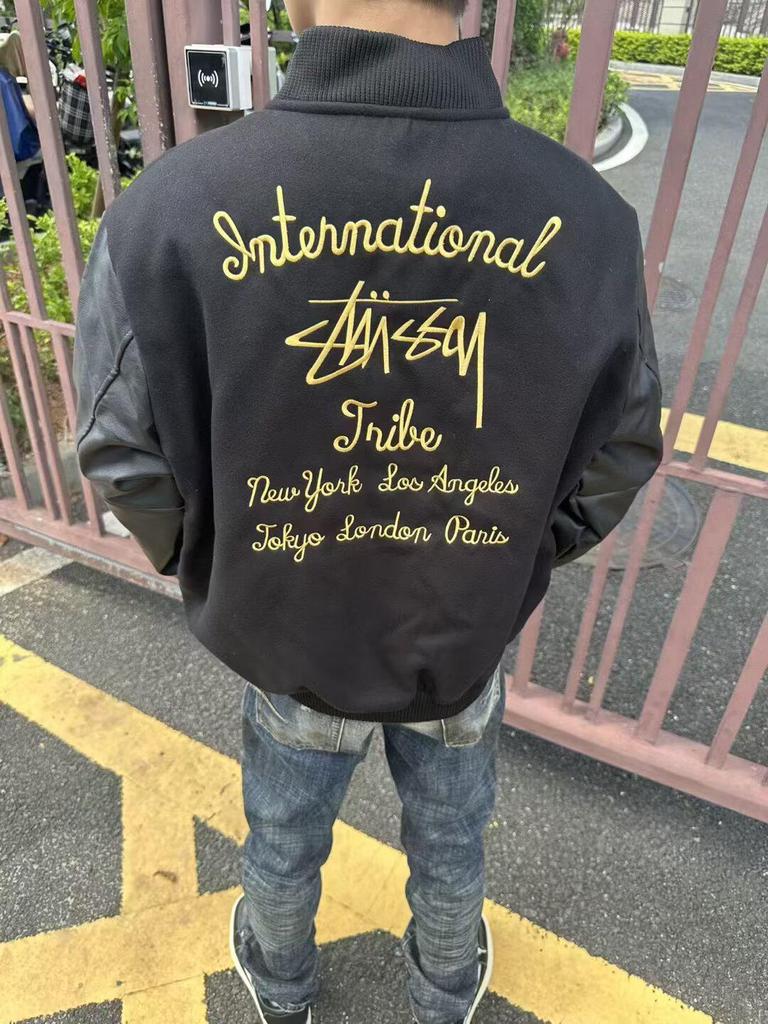 Tokyo Street Hip Hop Embroidered Leather Baseball Jacket, Slim Fit Unisex Outerwear
