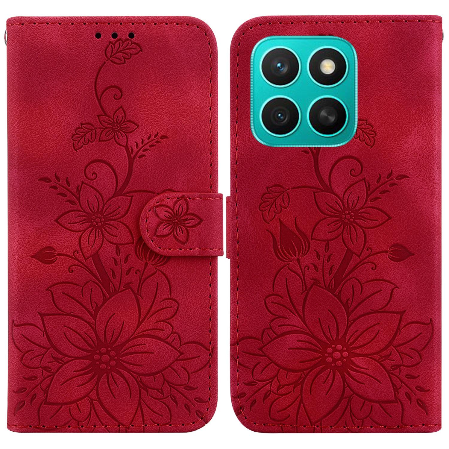 For Honor X8c 4G Case Lily Flower Imprint Leather Phone Cover with Stand D