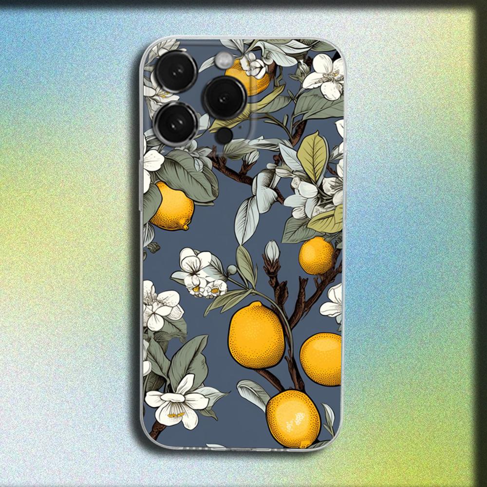 Frukt Citron Konst Mönster Telefonfodral För iPhone 16,15,14,13,12,11 Plus,Pro,Max,XR,XS,X,Plus,SE,Mini Genomskinligt Mjukt Skydd