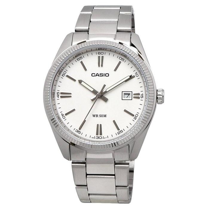 Casio MTP-1302D-7A1V Analog Quartz Men's Watch, Silver Metal Band, White Dial