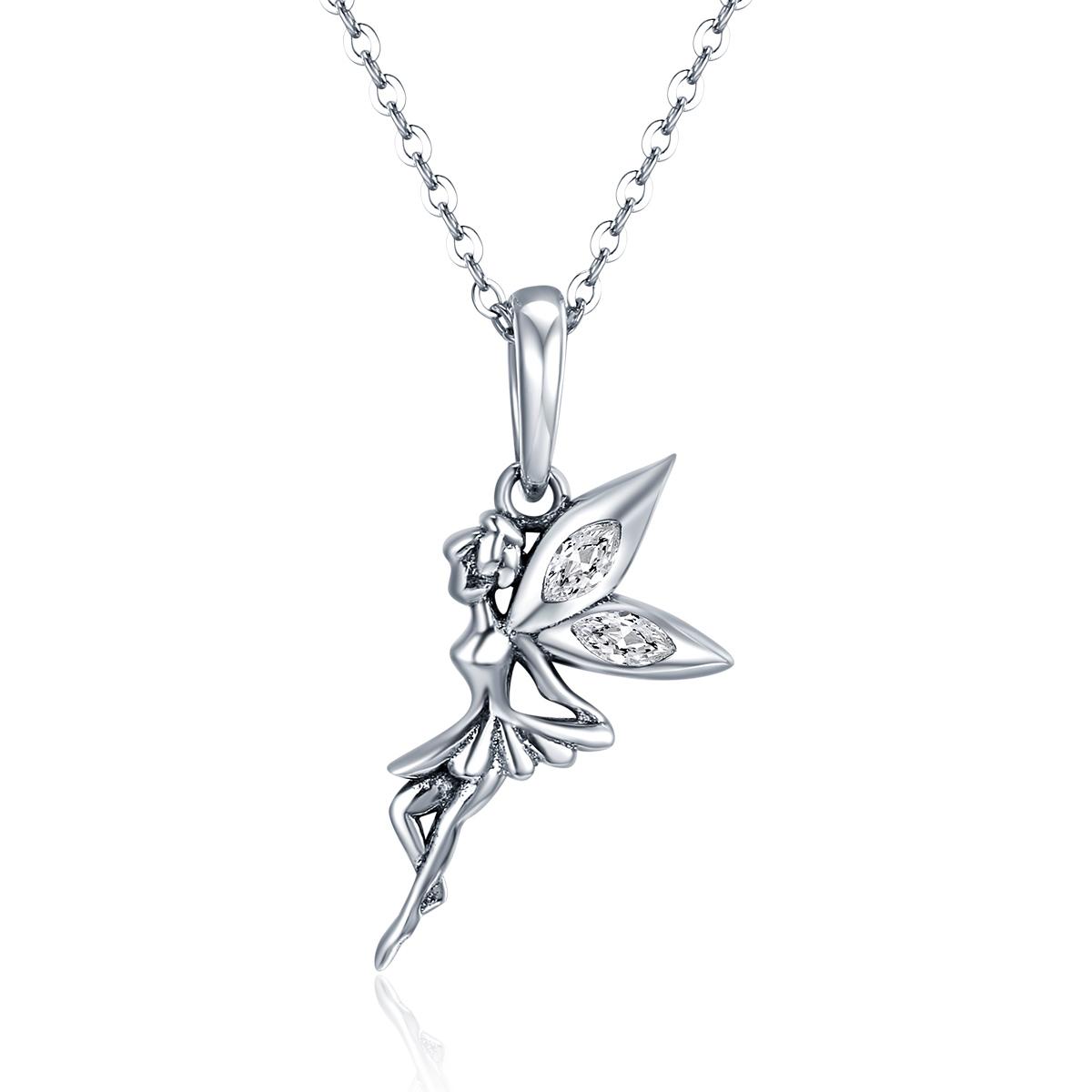 

Bamoer Authentic 100% 925 Silver Flower Fairy Pendant Long Chain Necklace for Women Birthday Gift Fine Jewelry SCC359