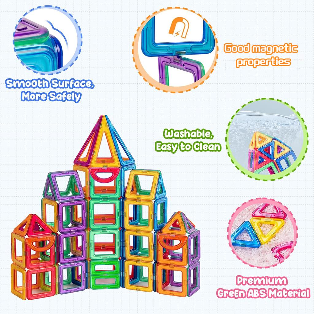 Magnetic Building Blocks 3D STEM Constructor Set For Kids Educational Toys Multiple Shaped Magnetic Building Blocks 35/65/95PCS