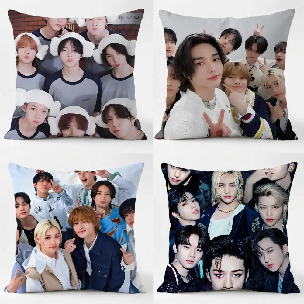 SStray Kids Cushion Cover Daily Washable Linen Pillowcase Soft for Sofa Bed Home Room Decor