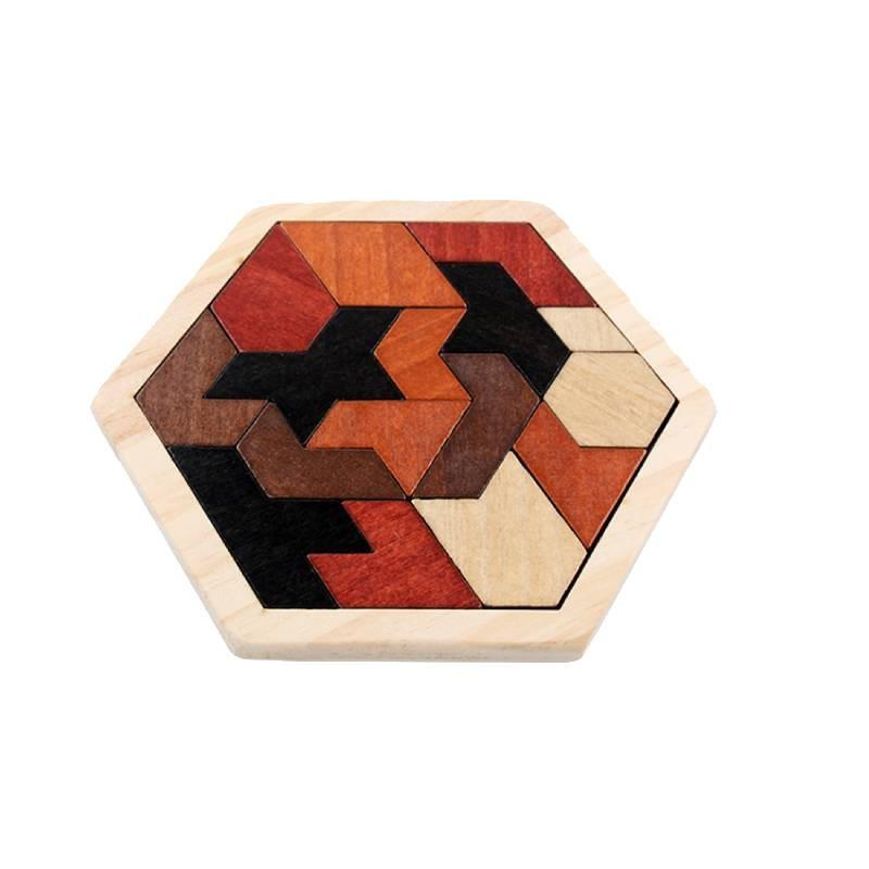 Wooden Hexagon Puzzle For Kids With Colorful Geometric Blocks For Brain Development