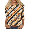 Women's Casual Halloween Print Pullover Top Three Quarter Sleeve Round Neck Shirt Lightweight Comfortable Fabric
