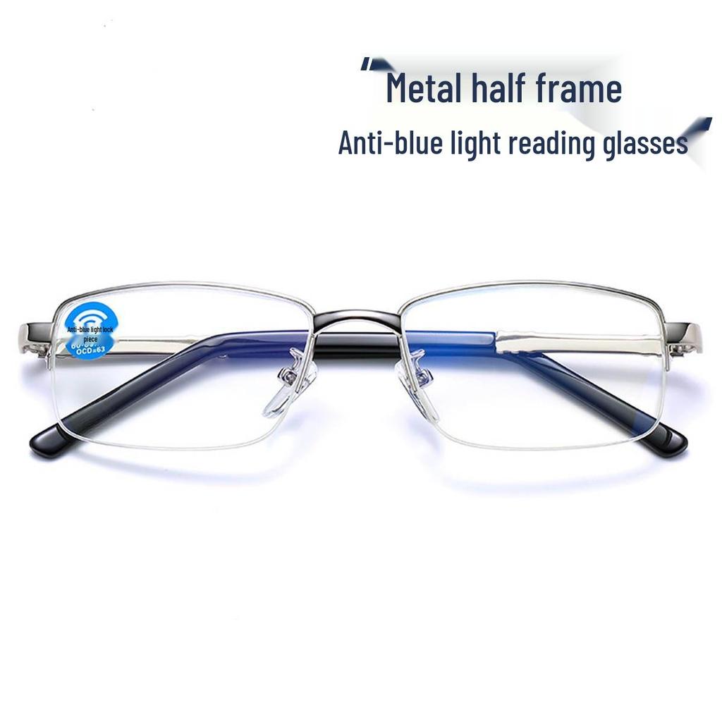 Chic Women's Metal Half-Frame Reading Glasses, HD Eye Protection, Blue Light Blocking, Unisex, Youthful Style